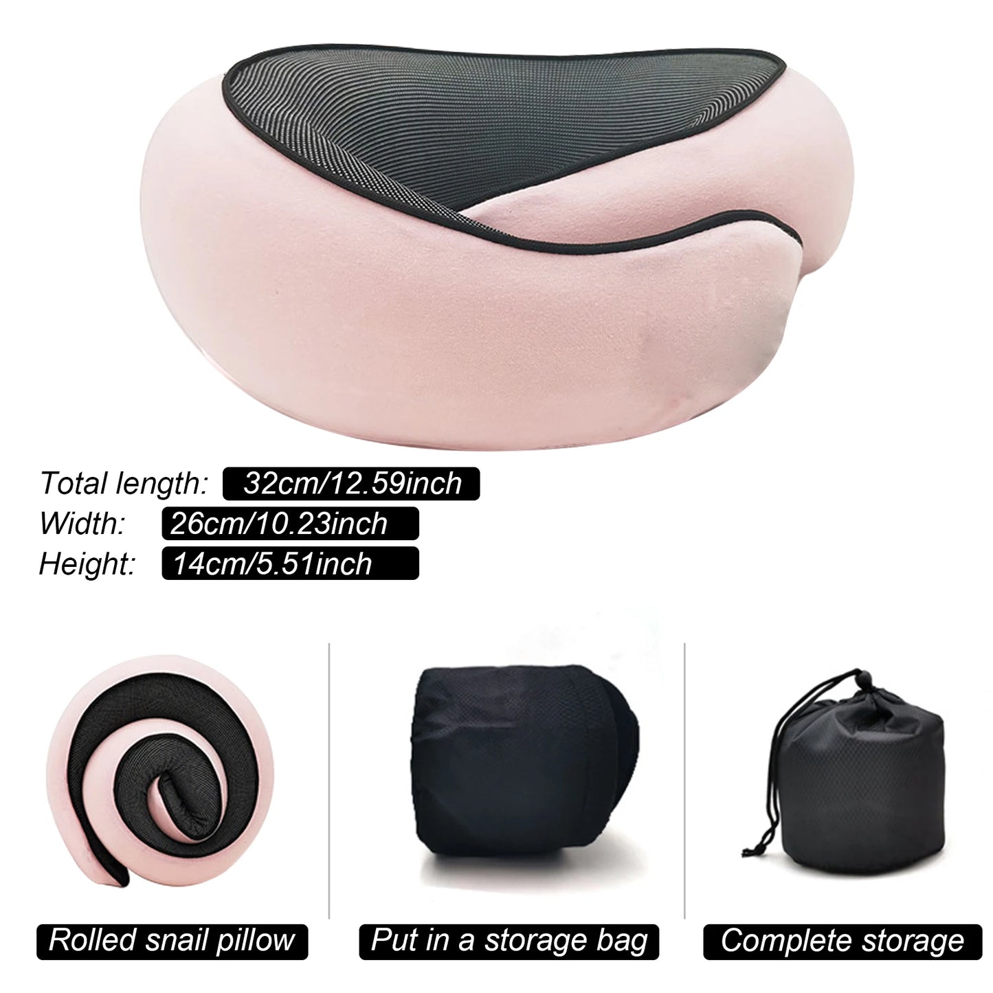 Travel Neck Pillow Memory Foam U-shaped Pillow Snail Style Travel Neck Support Portable Adjustable Soft Noon Break Sleep Pillows