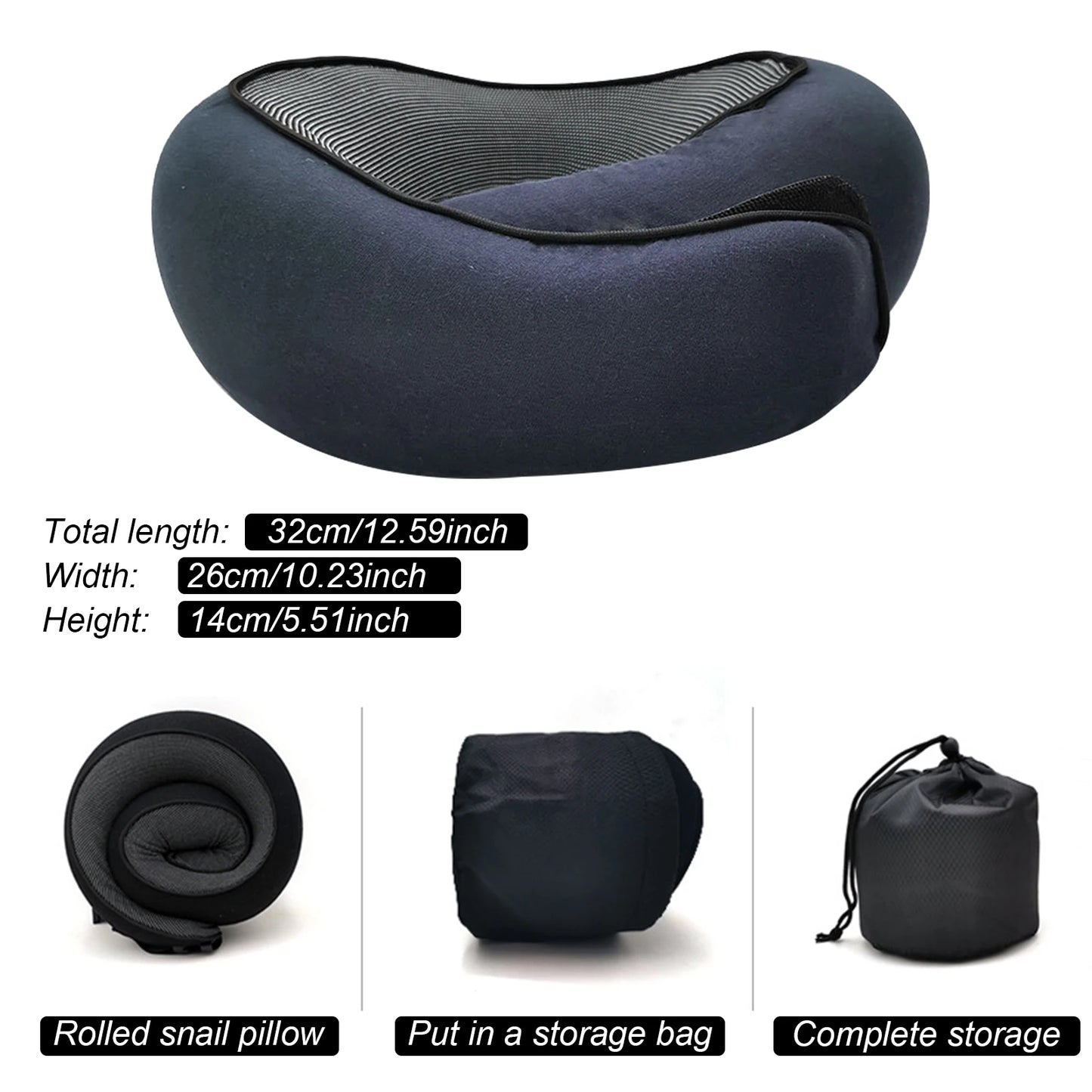 Travel Neck Pillow Memory Foam U-shaped Pillow Snail Style Travel Neck Support Portable Adjustable Soft Noon Break Sleep Pillows