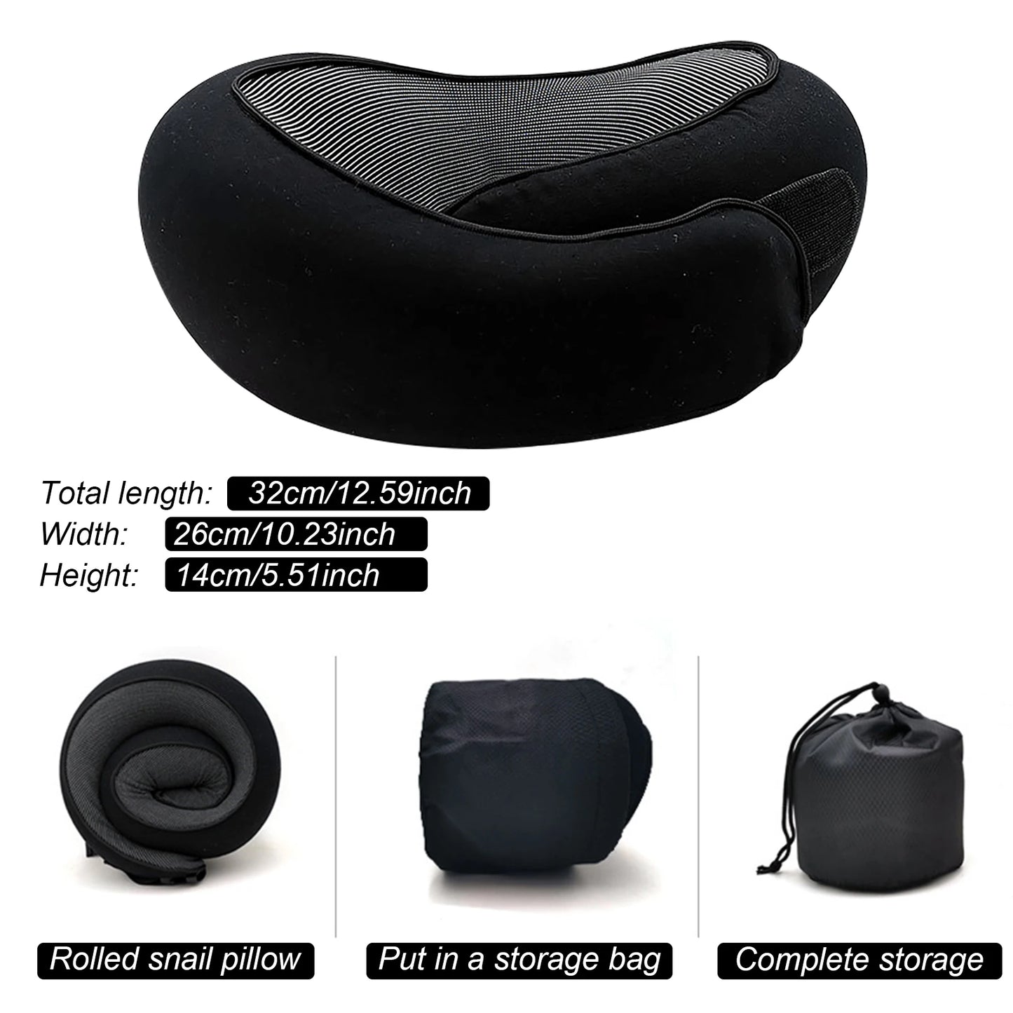 Travel Neck Pillow Memory Foam U-shaped Pillow Snail Style Travel Neck Support Portable Adjustable Soft Noon Break Sleep Pillows