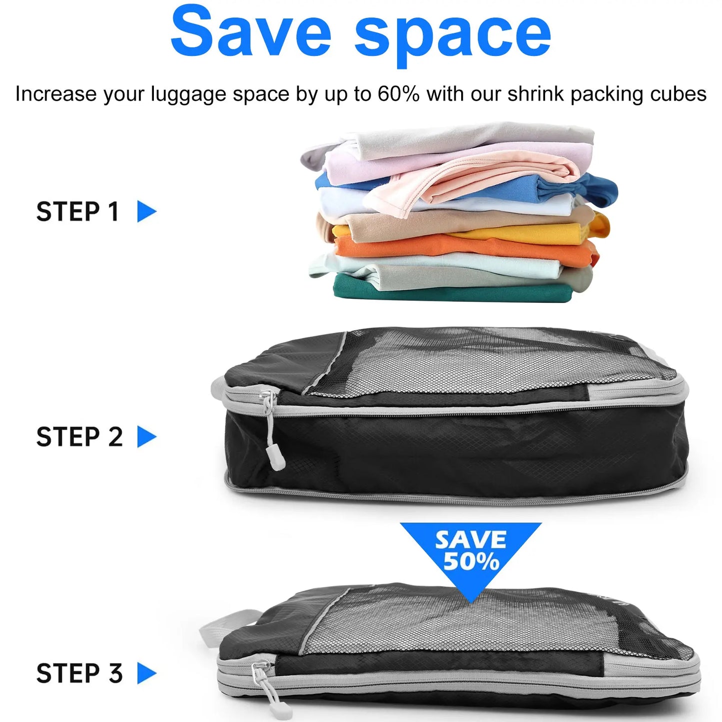 6Pcs Set Travel Bag Compression Packing Cubes Lightweight Durable with Storage Bag Nylon Luggage Suitcase Organizer Bags