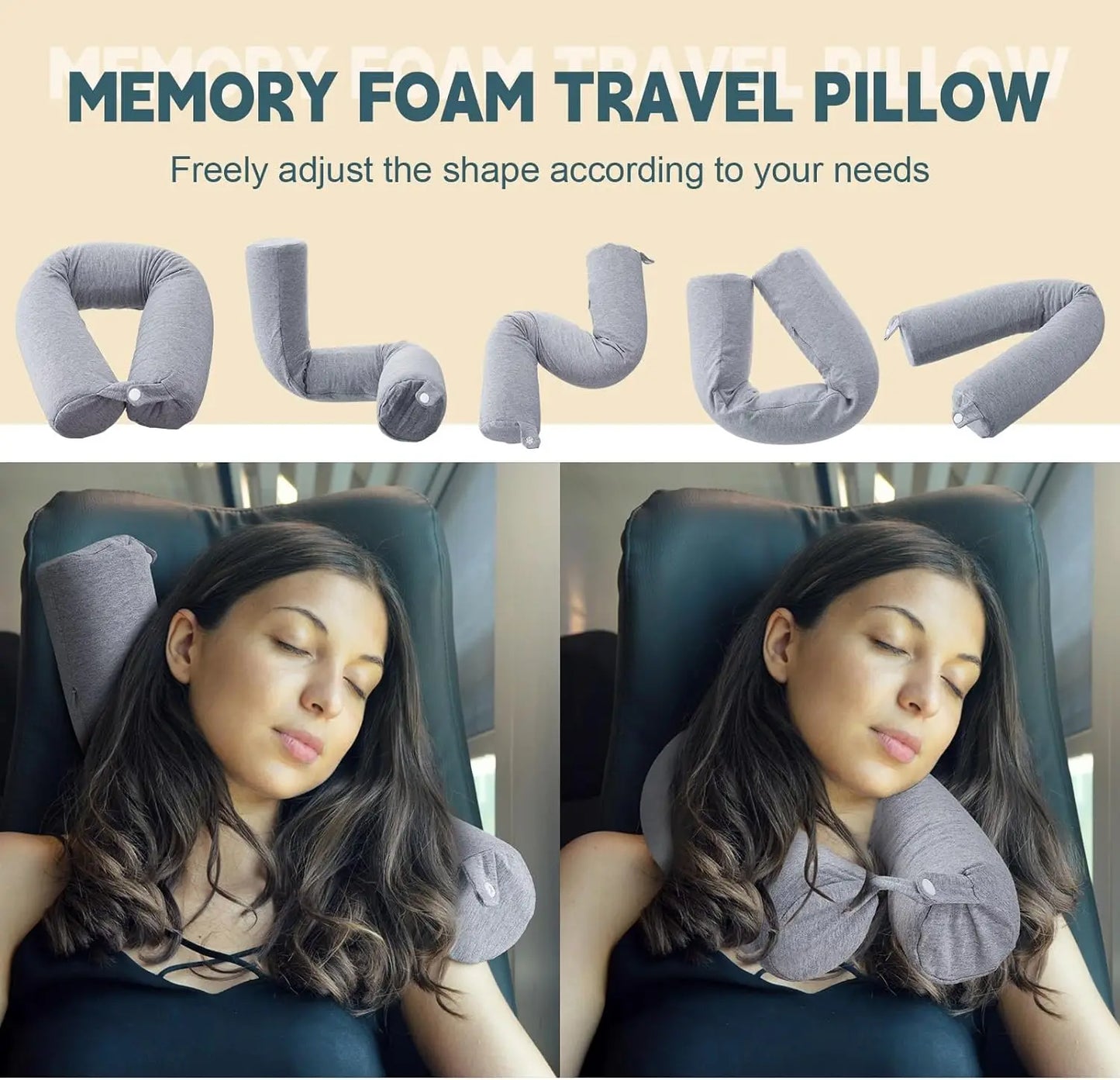 Twist Memory Foam Travel Pillow Neck Pillows with Storage Bag Chin Shoulder Support for Sleeping Bed Traveling Train Office Home