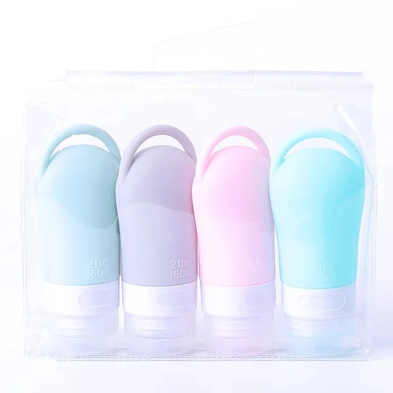 3/4Pcs Silicone Hangable Dispenser Bottle Set Body Wash Shampoo Cosmetics Fill Empty Bottle Portable Travel Lotion Refill Tool