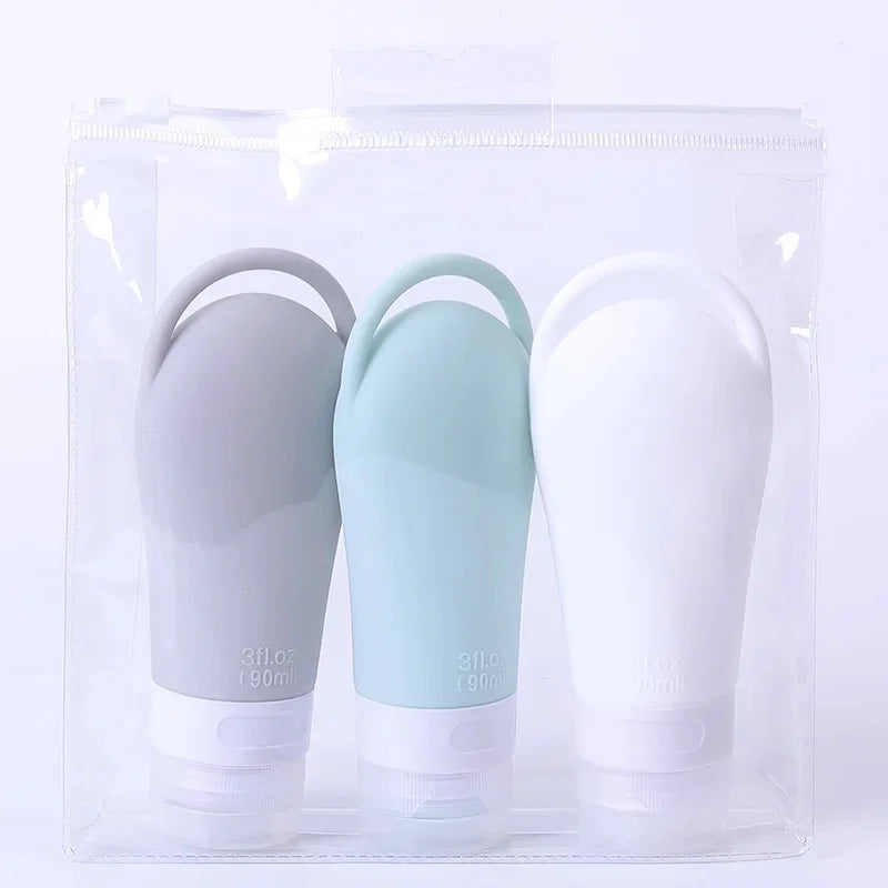 3/4Pcs Silicone Hangable Dispenser Bottle Set Body Wash Shampoo Cosmetics Fill Empty Bottle Portable Travel Lotion Refill Tool