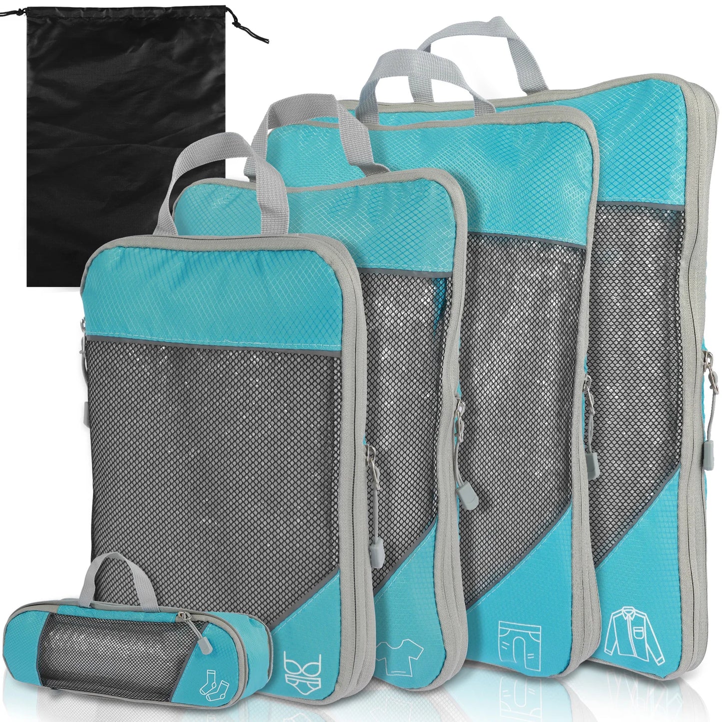 6Pcs Set Travel Bag Compression Packing Cubes Lightweight Durable with Storage Bag Nylon Luggage Suitcase Organizer Bags