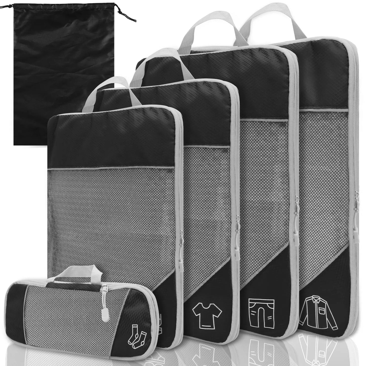 6Pcs Set Travel Bag Compression Packing Cubes Lightweight Durable with Storage Bag Nylon Luggage Suitcase Organizer Bags