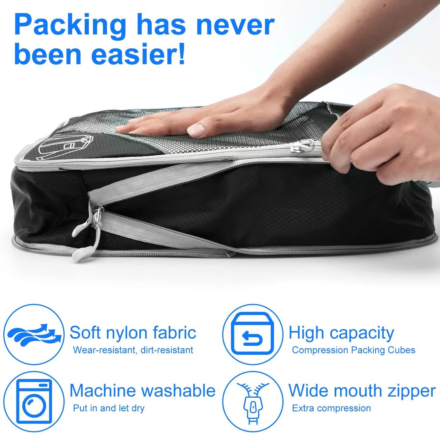 6Pcs Set Travel Bag Compression Packing Cubes Lightweight Durable with Storage Bag Nylon Luggage Suitcase Organizer Bags