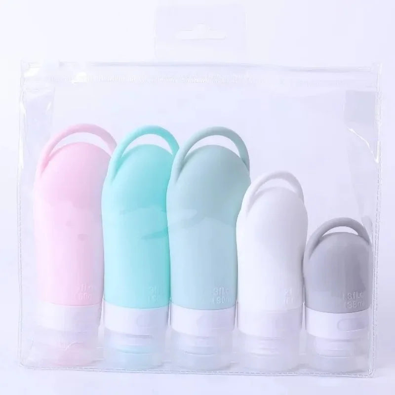 3/4Pcs Silicone Hangable Dispenser Bottle Set Body Wash Shampoo Cosmetics Fill Empty Bottle Portable Travel Lotion Refill Tool