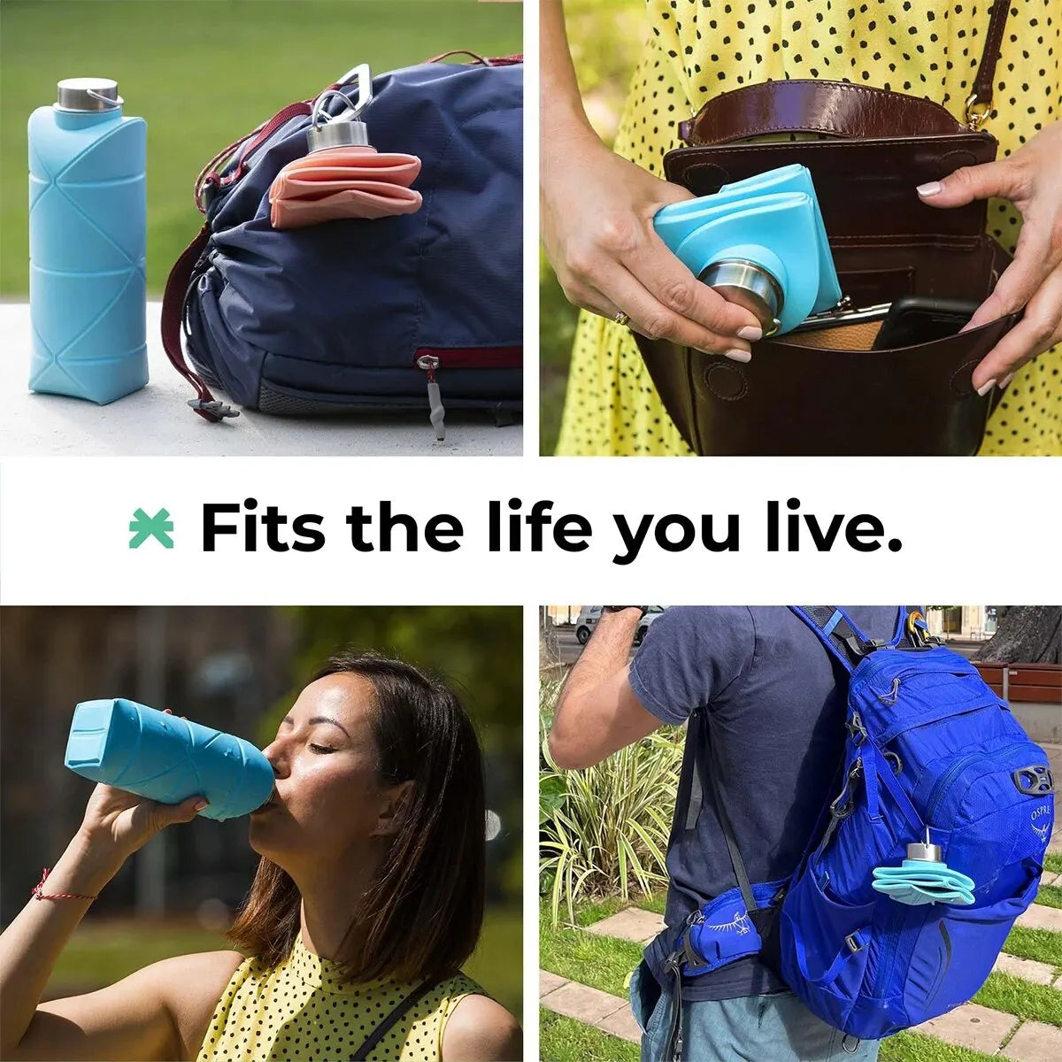 1Pc 750Ml Collapsible Water Bottle Leakproof Valve Reusable Silicone Foldable Travel Water Bottle for Gym Camping Hiking Travel